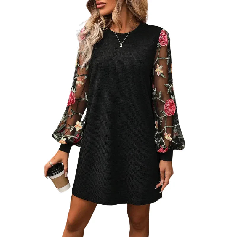 Charity | Floral Embroidered Bishop Sleeve Dress