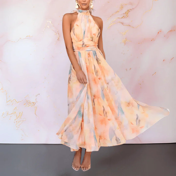 Arlette Halterneck Watercolour Print dress