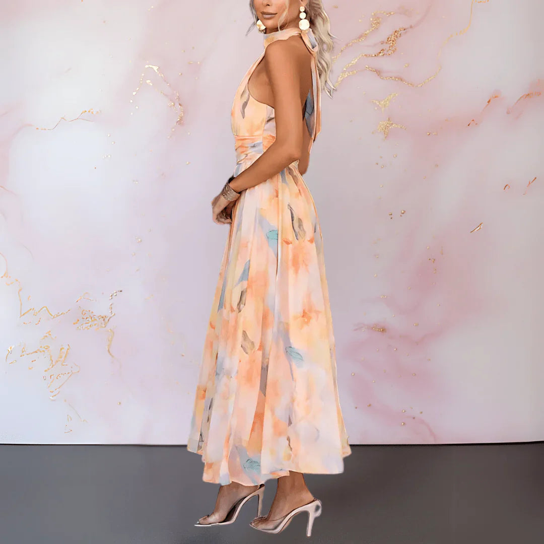 Arlette Halterneck Watercolour Print dress