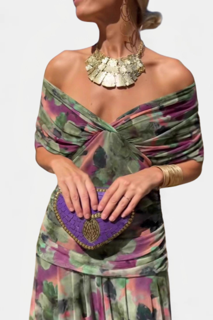 Zerelle Long Floral V Neck Dress