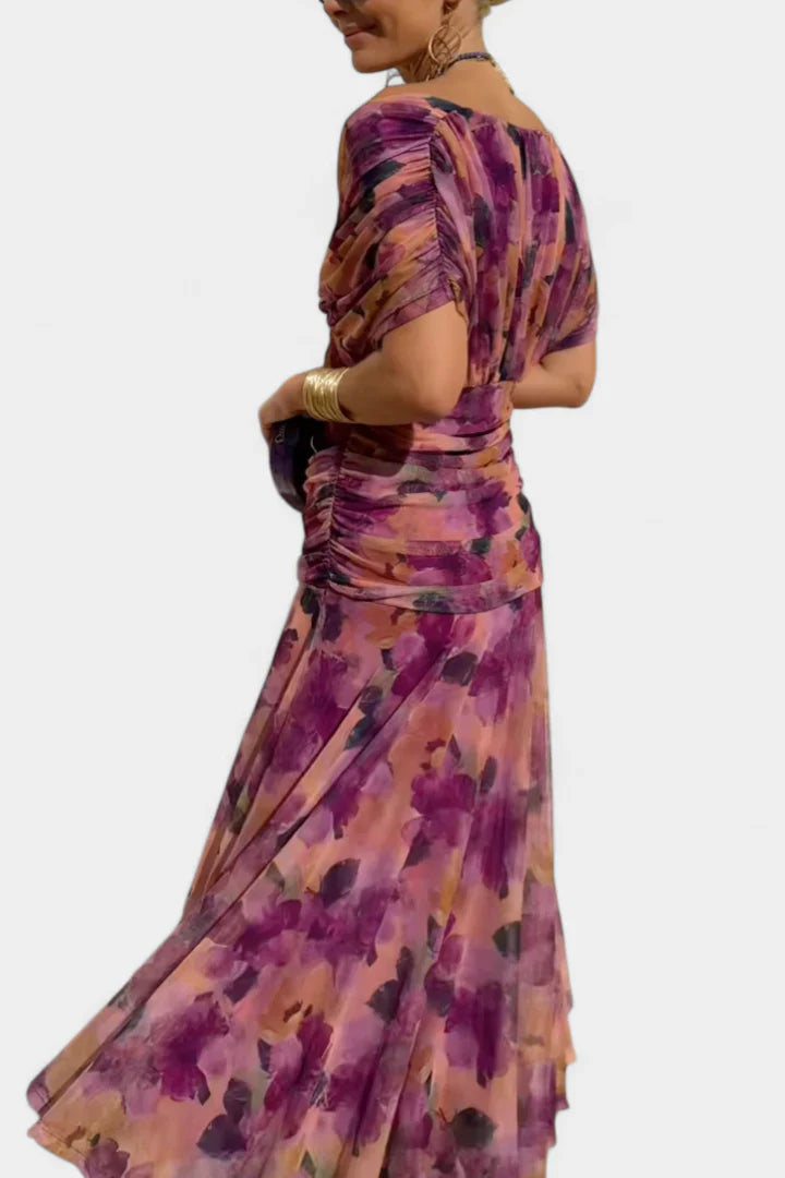 Zerelle Long Floral V Neck Dress