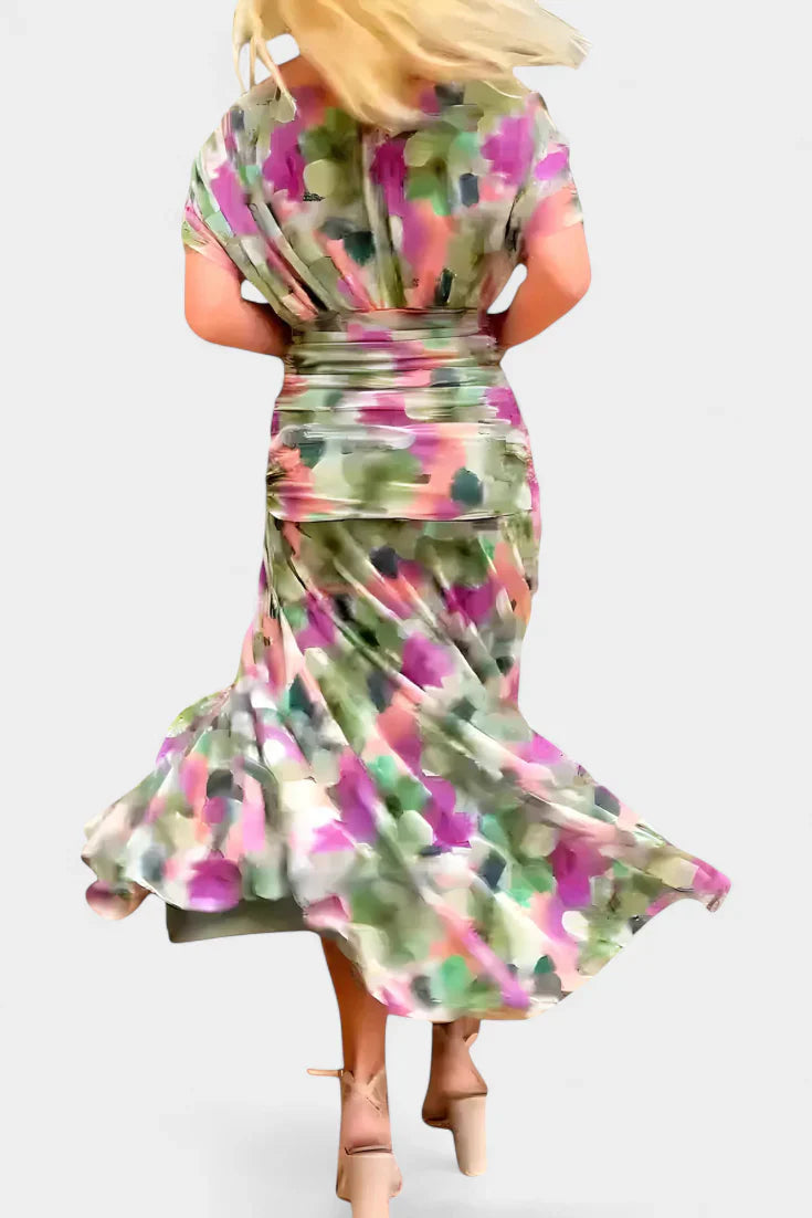 Zerelle Long Floral V Neck Dress