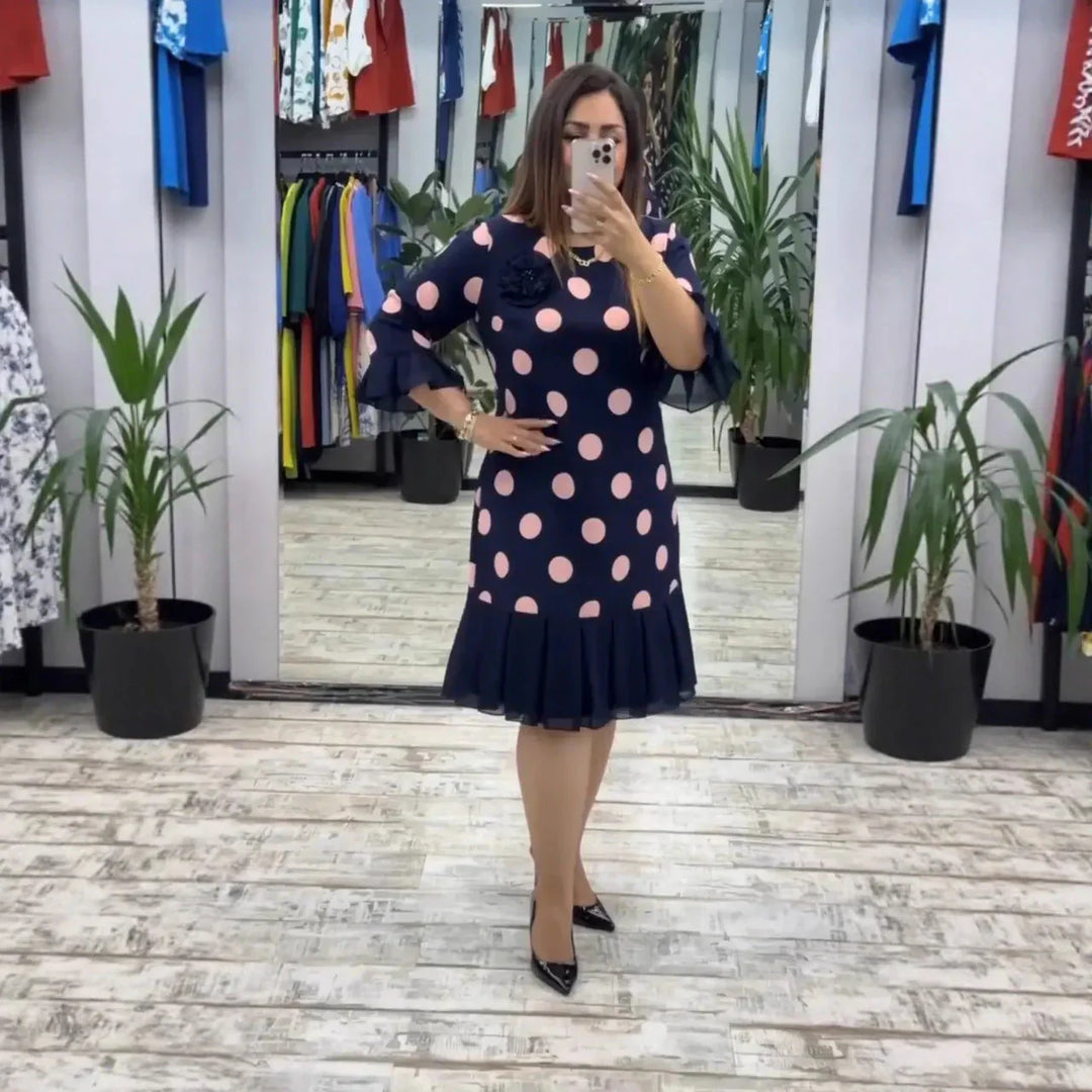 Clarisse Pleated Polka Dot Dress