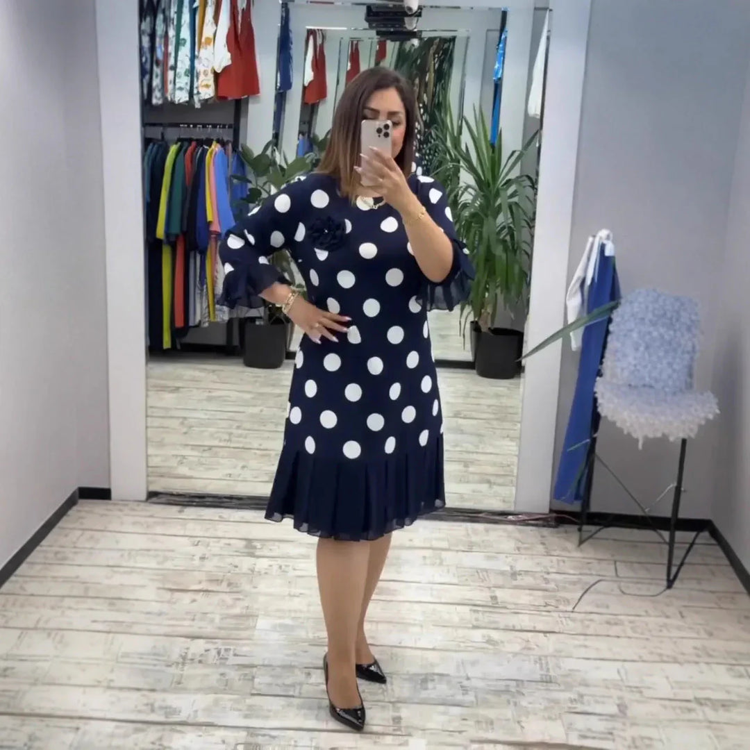 Clarisse Pleated Polka Dot Dress