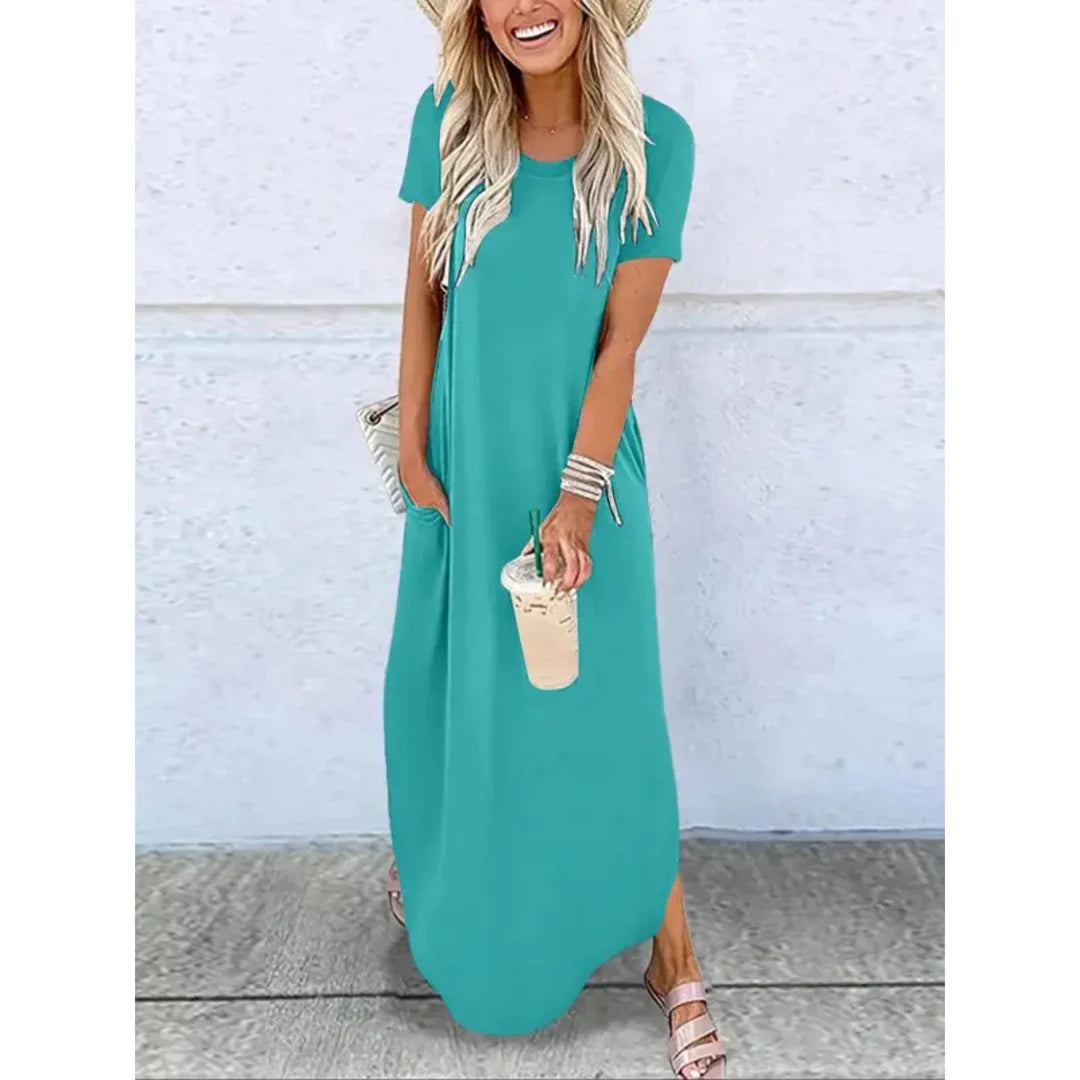 Lucille Casual Summer Round Neck Maxi Dress