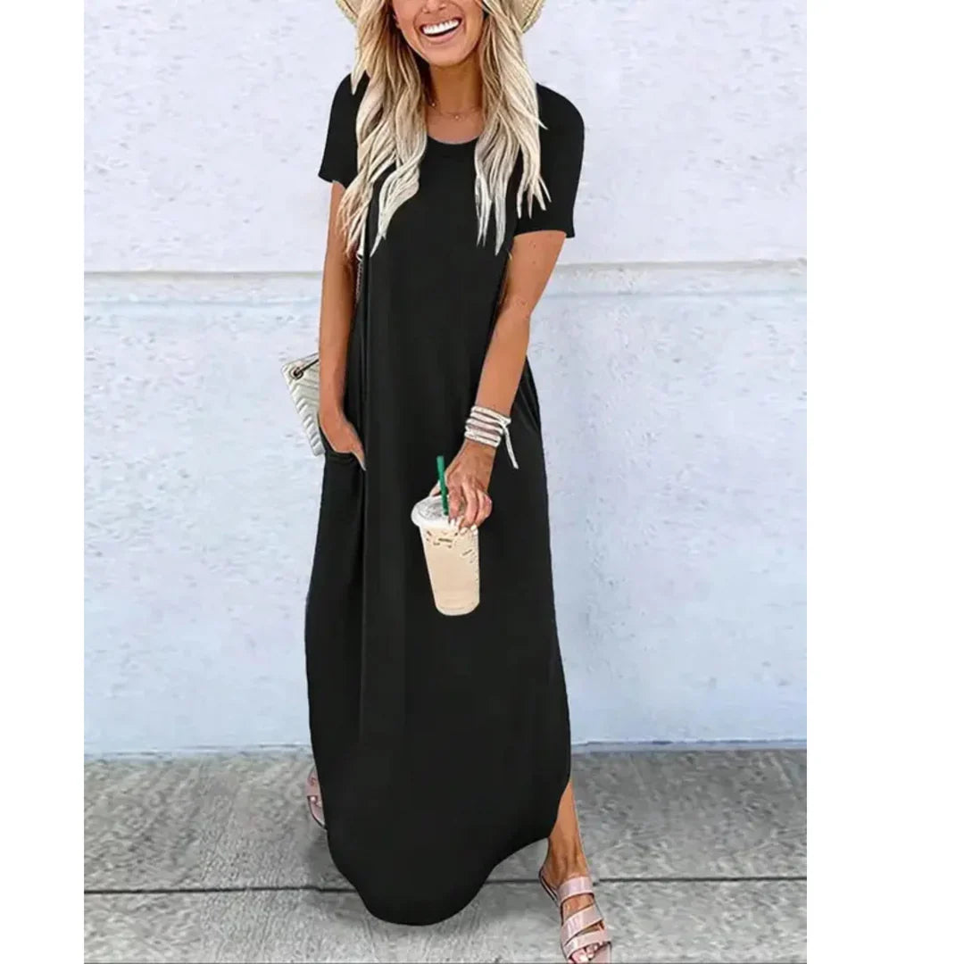 Lucille Casual Summer Round Neck Maxi Dress