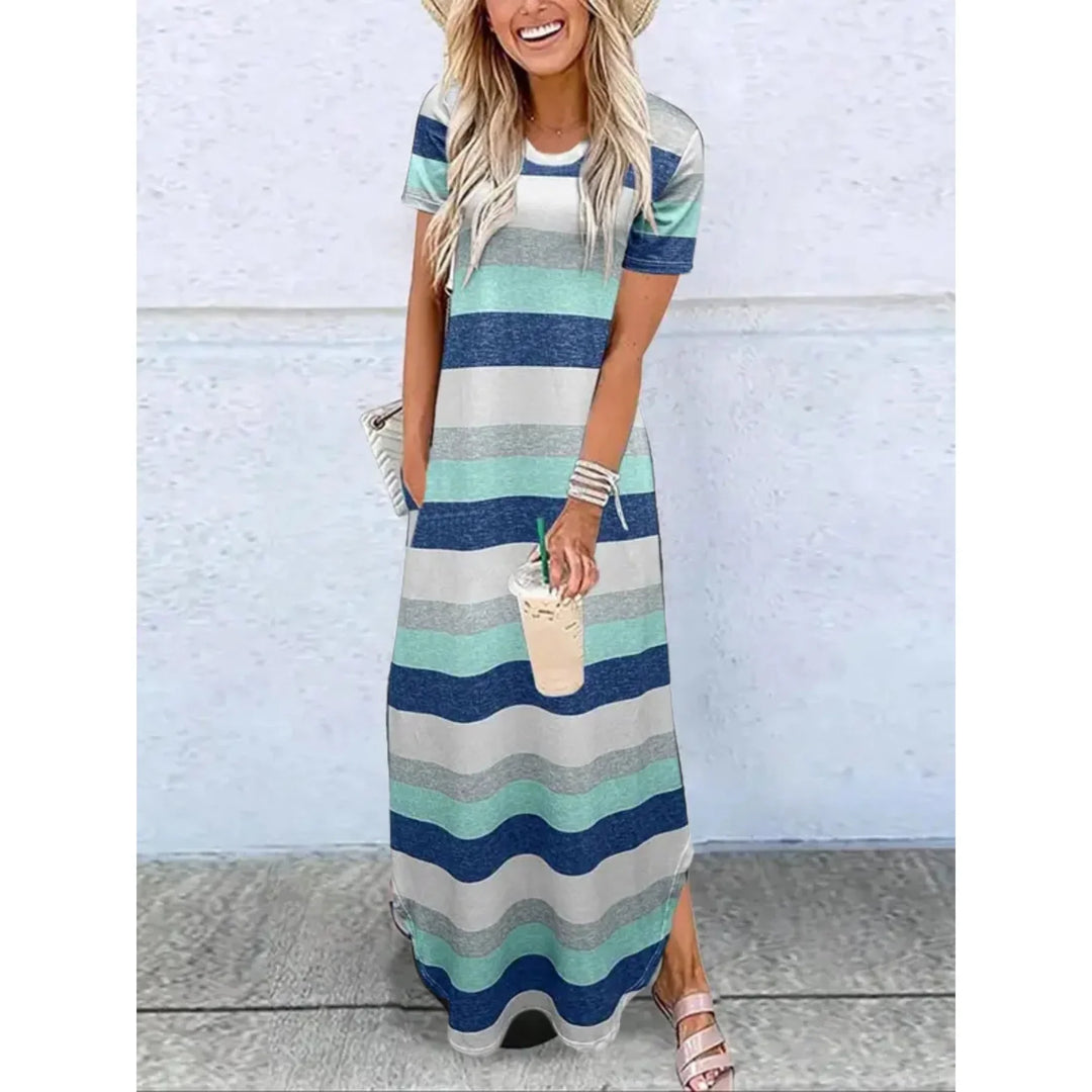Lucille Casual Summer Round Neck Maxi Dress