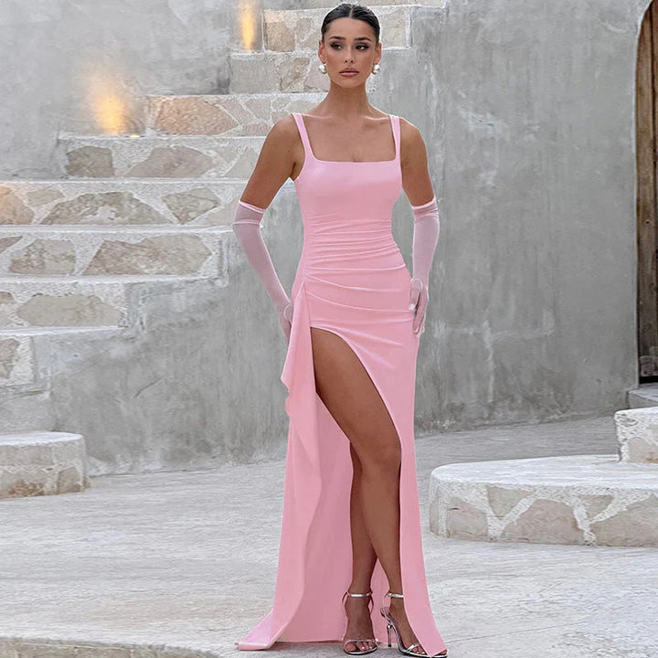 Amalia Elegant Formal Slip Maxi Dress with Open Back