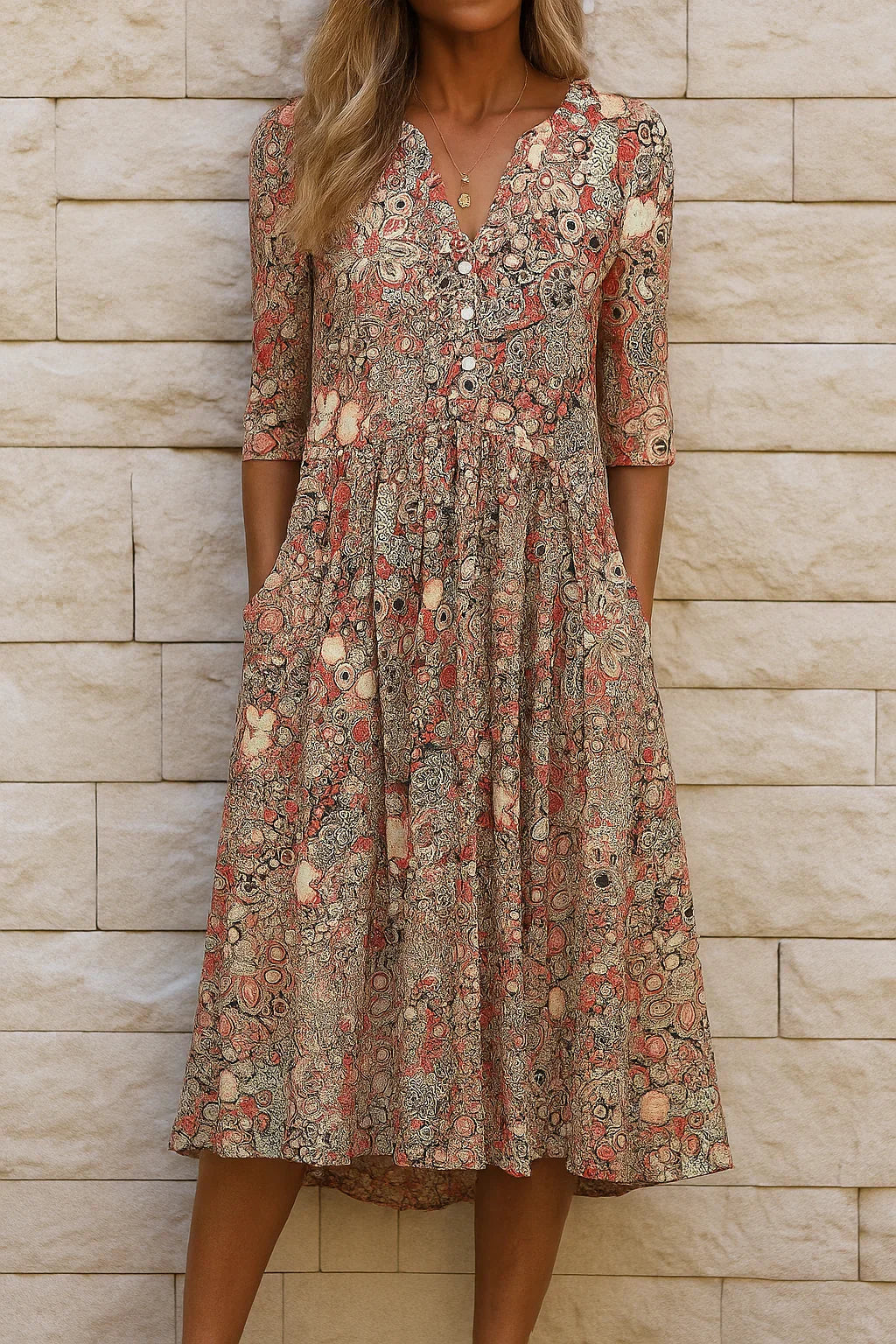 Harlow | V-Neck Midi Dress – Soft, Graceful Flow
