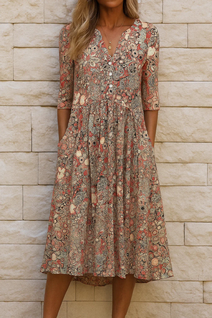Harlow | V-Neck Midi Dress – Soft, Graceful Flow