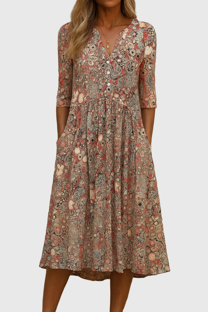 Harlow | V-Neck Midi Dress – Soft, Graceful Flow