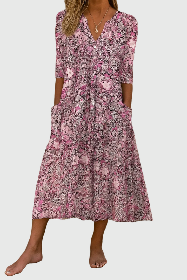 Harlow | V-Neck Midi Dress – Soft, Graceful Flow
