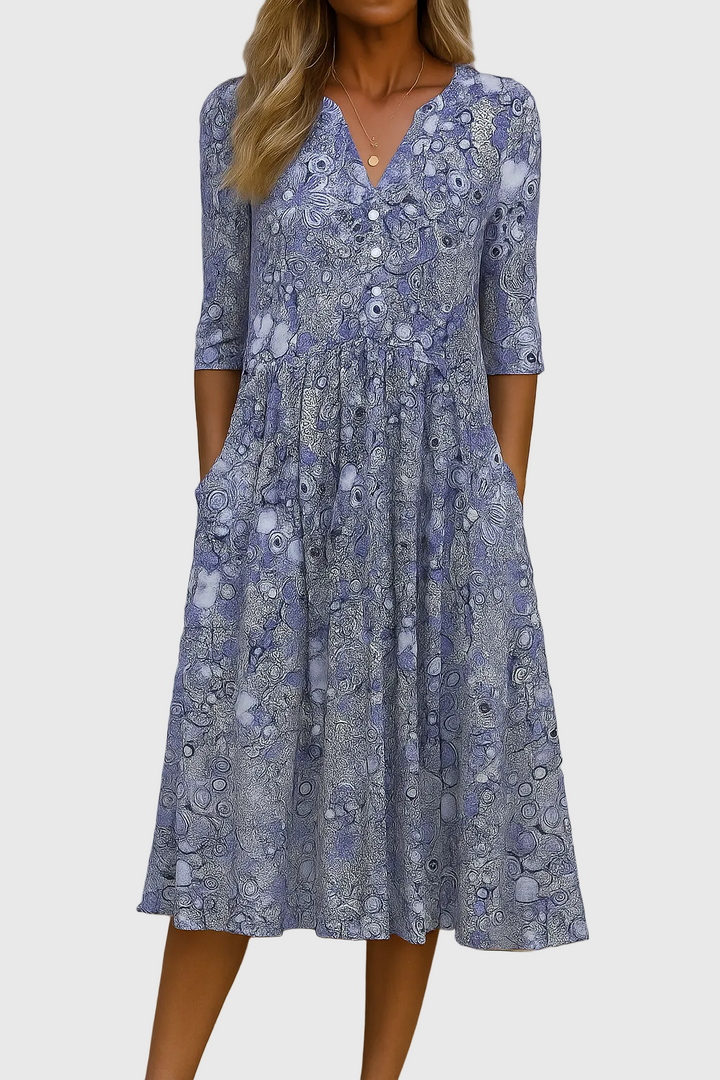 Harlow | V-Neck Midi Dress – Soft, Graceful Flow